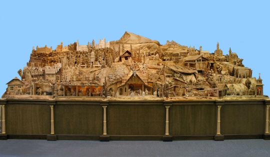 Huge animated woodcarving displayed in the Daytons' store woodcarving